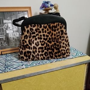 Kiss-lock Leopard Fur Purse